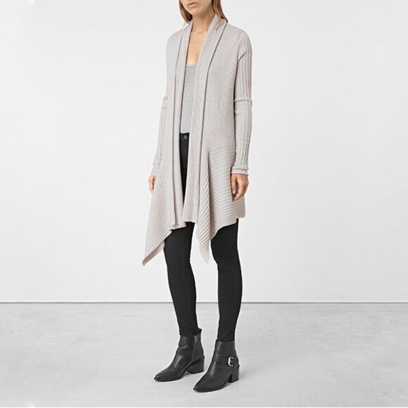 AllSaints Keld Long Sleeve Cardigan in Cream Size Medium - Picture 1 of 9